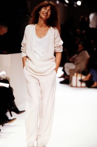 Jane Birkin on the runway at Martin Margiela for Hermes RTW Spring 2000.