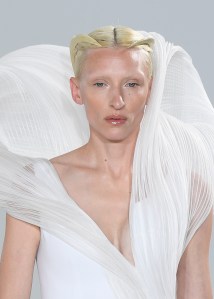 Model. on the runway at the Gaurav Gupta Fall 2023 Couture Collection Fashion Show on July 6, 2023 in Paris, France.