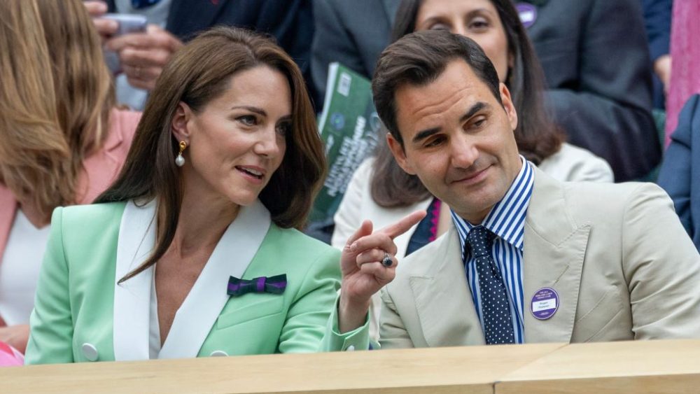Roger Federer and Catherine, Princess of Wales attend Day Two of Wimbledon on July 4 London.