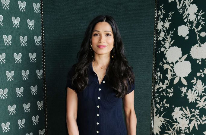 Freida Pinto at the Ralph Lauren Suite during Wimbledon 2023 on July 12.