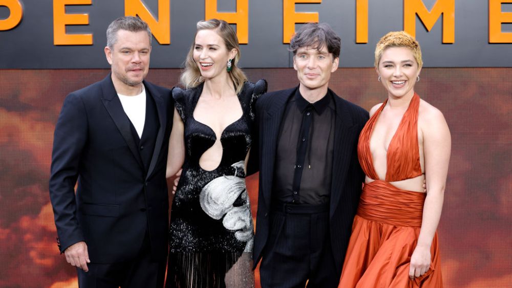 (L-R) Matt Damon, Emily Blunt, Cillian Murphy and Florence Pugh at the "Oppenheimer" U.K. premiere on July 13 in London.