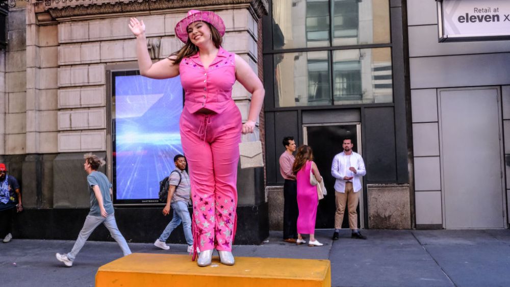 Moviegoer attends a showing of "Barbie" on July 21 in New York.