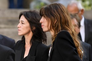 TOPSHOT - Jane Birkin's daughters French-British actress Lou Doillon (R) and French-British actress Charlotte Gainsbourg (L) arrive to attend the funeral ceremony for late British-French singer and actress Jane Birkin at the Saint-Roch church in Paris on July 24, 2023. British-French singer and actress Jane Birkin died at 76, it was announced on July 16, 2023. (Photo by JULIEN DE ROSA / AFP) (Photo by JULIEN DE ROSA/AFP via Getty Images)