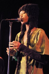 Erykah Badu performs at the record release party for "Red Star Sounds Volume 1/Soul Searching" in 2001.