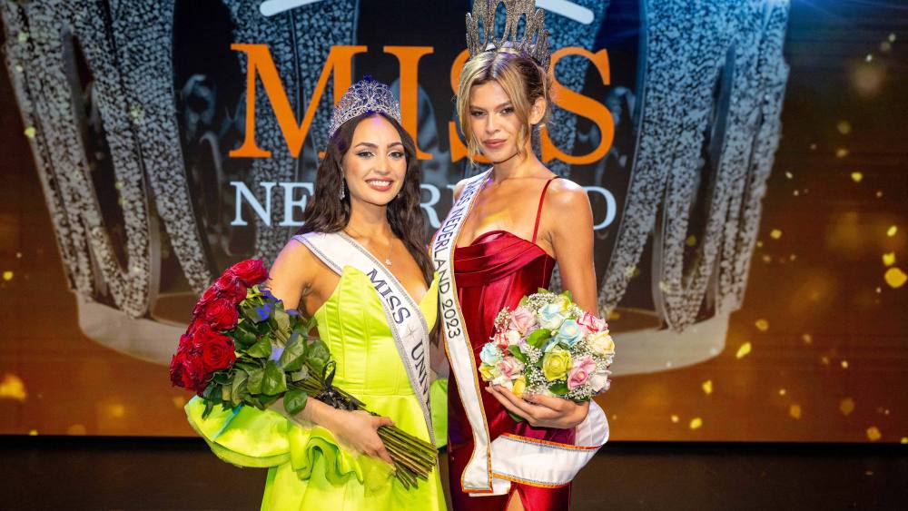 R'Bonney Gabriel Miss Universe 2022 at the final of Miss Netherlands 2023 in the AFAS Theater in Leusden. 08 Jul 2023 Pictured: R'Bonney Gabriel (Miss Universe 2022) and transgender model Rikkie Kolle (Miss Netherlands 2023) at the final of Miss Netherlands 2023 in the AFAS Theater in Leusden. Photo credit: MEGA TheMegaAgency.com +1 888 505 6342 (Mega Agency TagID: MEGA1005269_015.jpg) [Photo via Mega Agency]