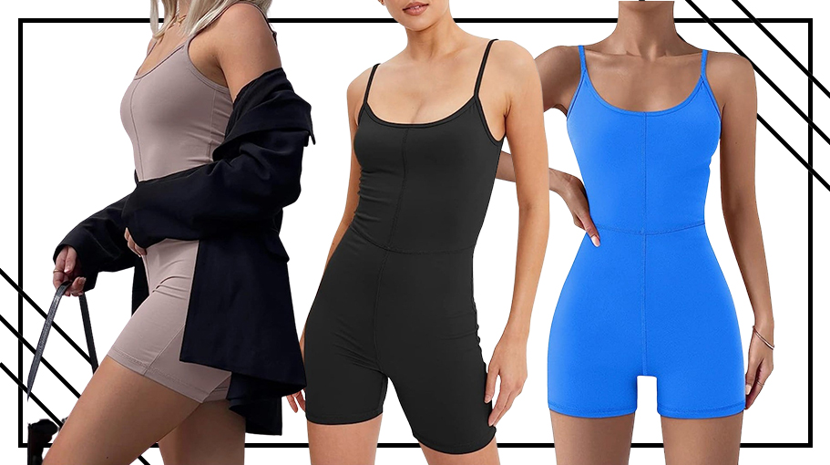 three women wear romper boysuits