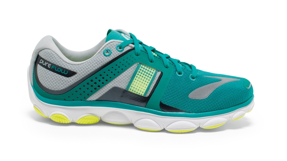 A past style from Brooks featuring biodegradable plastic in its PureFlow 4 running sneaker.