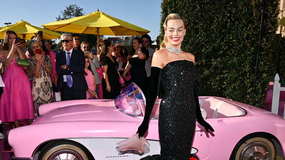 Margot Robbie at the premiere of "Barbie" held at Shrine Auditorium and Expo Hall on July 9, 2023 in Los Angeles, California.