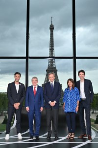 Tony Estanguet, Thomas Bach, Bernard Arnault, Anne Hidalgo and Antoine Arnault