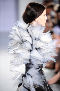 A model on the runway at Iris van Herpen's fall 2011 haute couture show at Galerie Nikki Diana Marquardt.