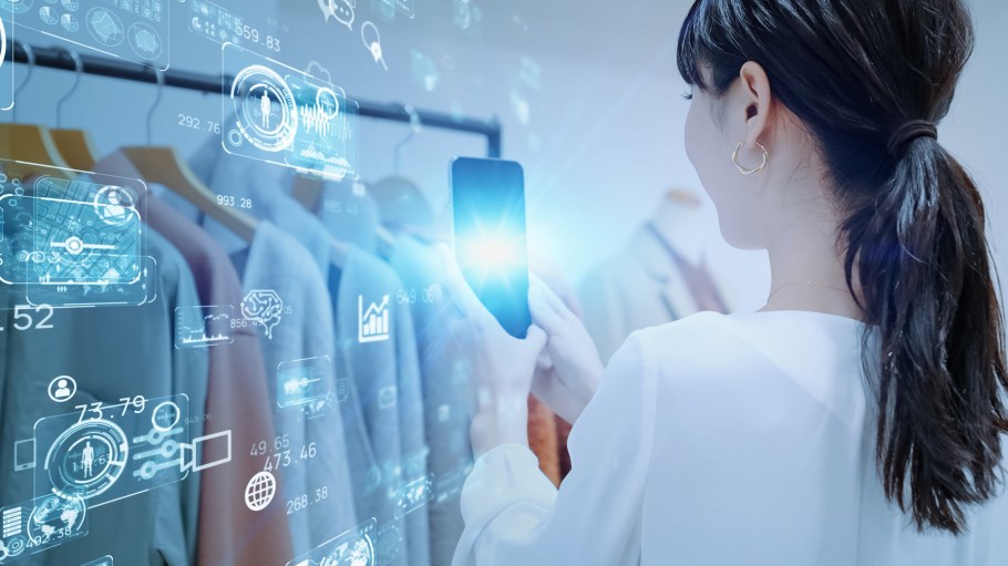 Woman scanning products with a smart phone