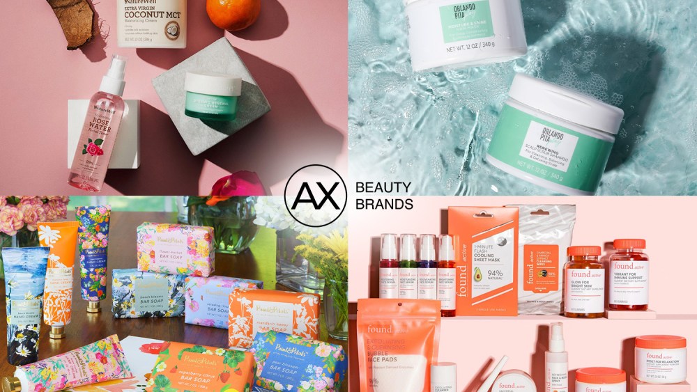 HatchCollective products sit in four colored squares, two with pink backgrounds, one with water background, one on a table, all giving a very summery feeling.