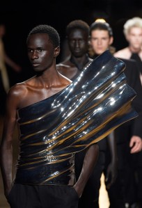 Model on the runway at the Egonlab Spring 2024 Menswear Collection Fashion Show at Elysee Montmartre on June 21, 2023 in Paris, France.