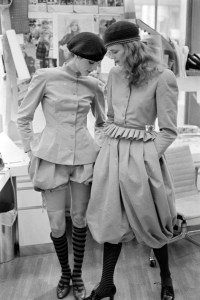 Models Lisa Ryall and Esme Marshall in Perry Ellis spring 1981 in the designer’s New York showroom and studio on Oct. 14, 1980.