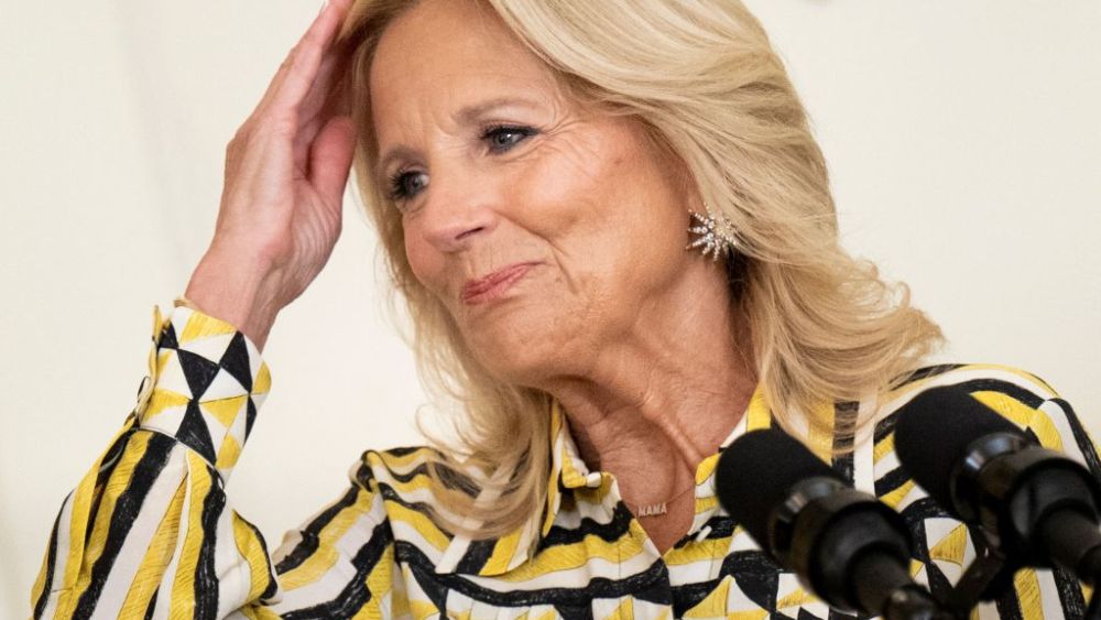 US first lady Jill Biden speaks during an event about cyber security in schools in the East Room of the White House August 8, 2023, in Washington, DC. (Photo by Brendan Smialowski / AFP) (Photo by BRENDAN SMIALOWSKI/AFP via Getty Images)