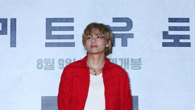 V of BTS attends the "Concrete Utopia" screening on Aug. 8 in Seoul.