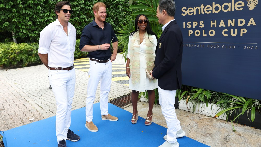 SINGAPORE, SINGAPORE - AUGUST 12: Nacho Figueras, Sentebale Ambassador, Prince Harry, Duke of Sussex, Co-Founding Patron of Sentebale, Dr Sophie Chandauka MBE, Chair of Sentebale and President of Singapore Polo Club, Mr Lawrence Khong Kin Hoong attends the Sentebale ISPS Handa Polo Cup on August 12, 2023 in Singapore. The annual Polo Cup has been running since 2010 and to date has raised over £11 million to support Sentebale's work with children and young people affected by poverty, inequality and HIV/AIDS in southern Africa.  (Photo by Matt Jelonek/Getty Images for Sentebale)