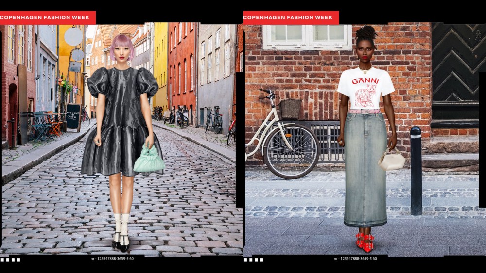 A Cecilie Bahnsen look, and a Ganni look in Drest as part of its partnership with Copenhagen Fashion Week