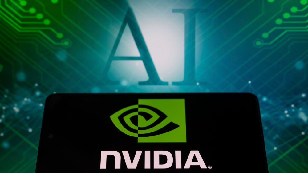 NVIDIA logo displayed on a smart phone with NVIDIA seen on screen, in this photo illustration, on 14 August 2023 in Brussels, Belgium. (Photo illustration by Jonathan Raa/NurPhoto via AP)