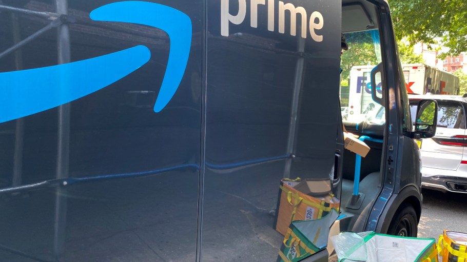 Amazon Prime delivery van in Queens, New York.
