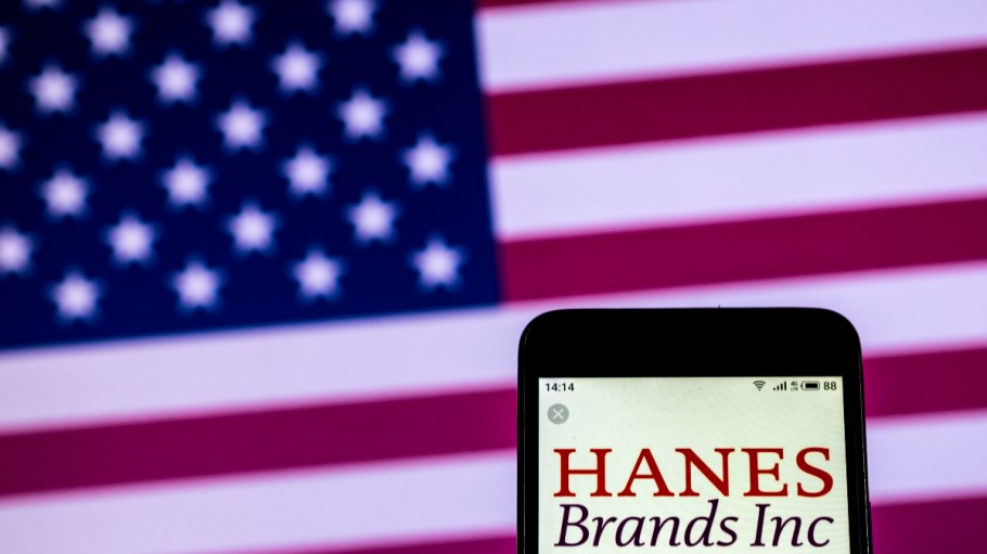 The Hanesbrands logo displayed on a smartphone.