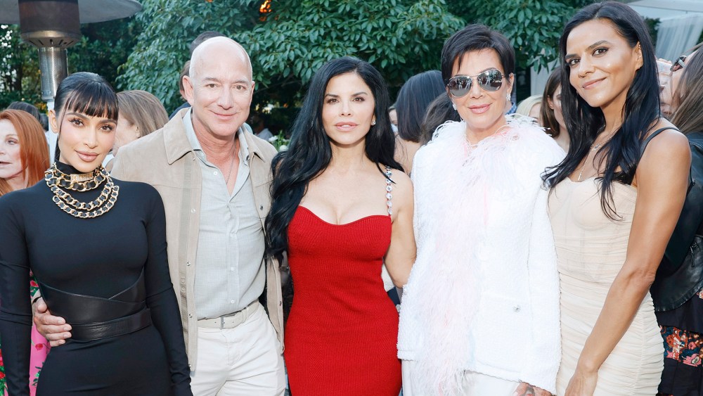 LOS ANGELES, CALIFORNIA - AUGUST 26: (L-R) Kim Kardashian, Jeff Bezos, Lauren S√°nchez, Kris Jenner, and Elsa Marie Collins, co-founder of This Is About Humanity, attend the TIAH 5th Anniversary Soiree at Private Residence on August 26, 2023 in Los Angeles, California. (Photo by Stefanie Keenan/Getty Images for This Is About Humanity)