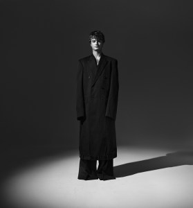 Balenciaga’s deconstructed coat and double-front pants, both in wool.
