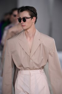 Model on the runway at the Prada Spring 2024 Menswear Collection Fashion Show on June 18, 2023 in Milan, Italy.