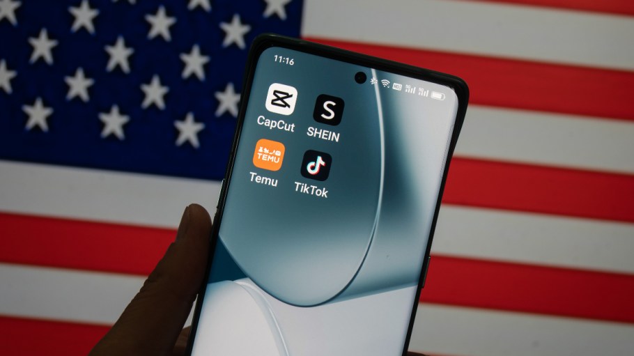 A smartphone showing apps including Shein and Temu.