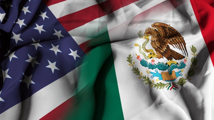 Flags of the United States of America and Mexico