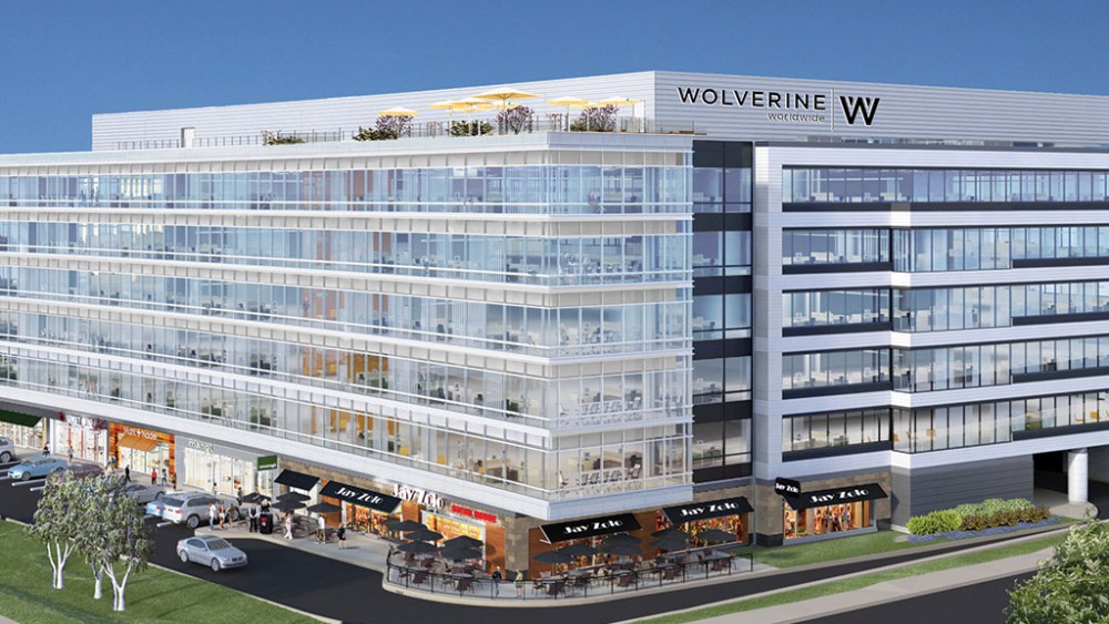 An exterior view of Wolverine Worldwide's Boston office.