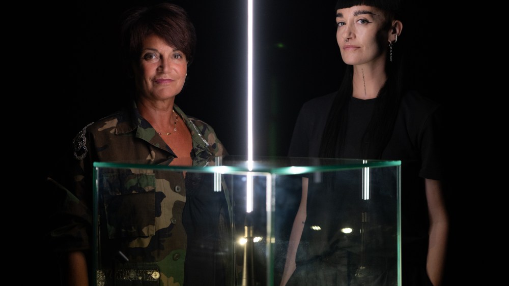 Moleskine's CEO Daniela Richard and artist Hannah Marshall with the artist's installation.