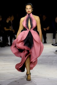 Model on the runway at Alexander McQueen Ready To Wear Spring 2024 held at Careau du Temple on September 30, 2023 in Paris, France.
