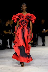 Model on the runway at Alexander McQueen Ready To Wear Spring 2024 held at Careau du Temple on September 30, 2023 in Paris, France.