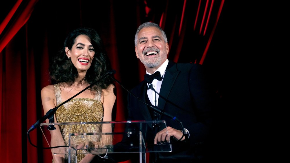 Amal Clooney in Atelier Versace and George Clooney at the 2022 Albie Awards.