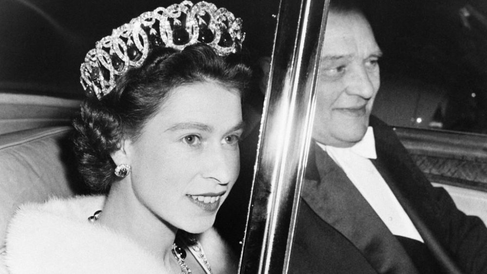 Queen Elizabeth II and French President René Coty during her state visit to France in 1957.