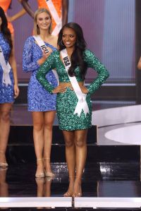 HOLLYWOOD, FLORIDA - MAY 16: Miss Universe USA Asya Branch appears onstage at the 69th Miss Universe competition at Seminole Hard Rock Hotel & Casino on May 16, 2021 in Hollywood, Florida. (Photo by Rodrigo Varela/Getty Images)
