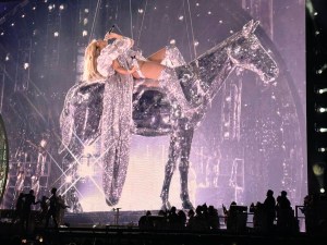A shot of Beyoncé's "Renaissance World Tour" at Allegiant Stadium on Saturday, Aug. 26, 2023, in Las Vegas. (John Katsilometes/Las Vegas Review-Journal/Tribune News Service via Getty Images)