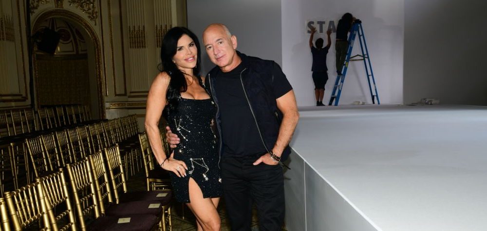 Lauren Sánchez and Jeff Bezos at the Staud spring 2024 show on Sept. 10 in New York.