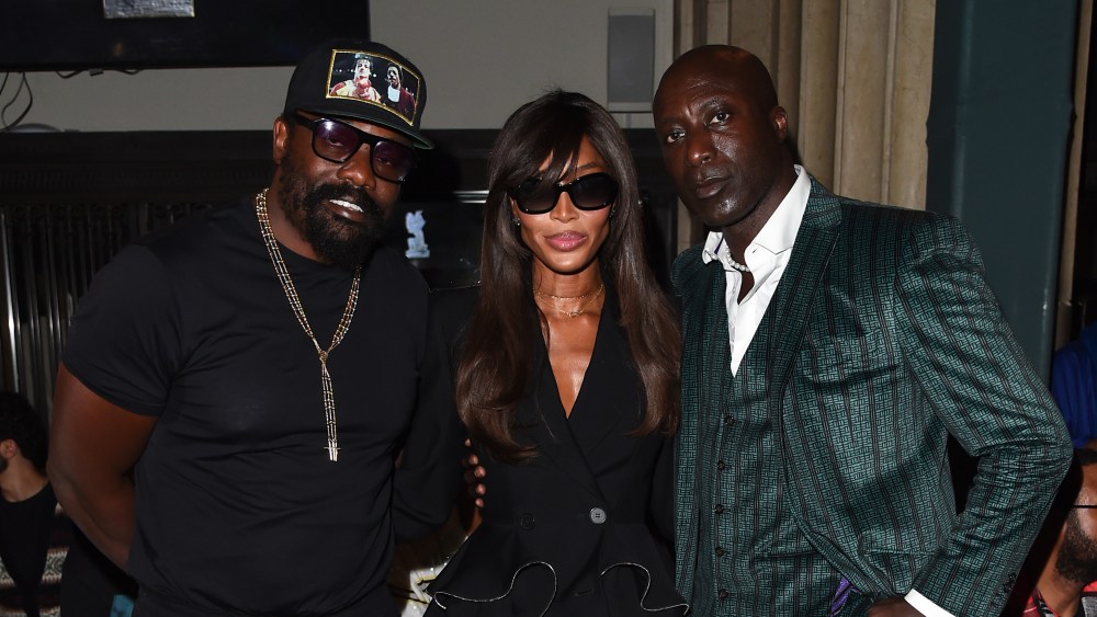 Dereck Chisora, Naomi Campbell and Ozwald Boateng attend the Mains show by Skepta