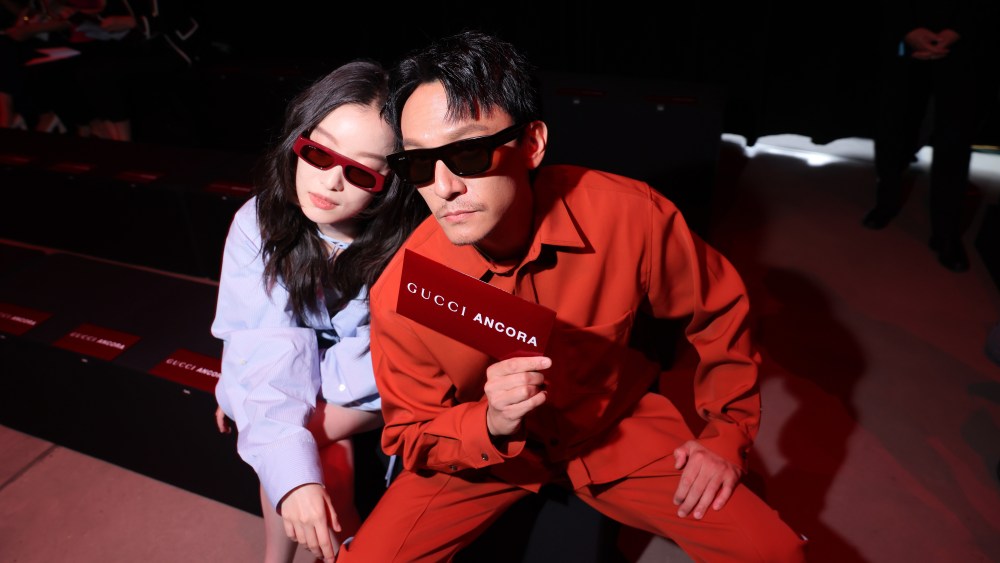 Chinese stars Ni Ni and Chen Chang attending Gucci Ancora during Milan Fashion Week on Sept. 22, 2023 in Milan.