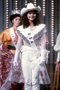 MIAMI, FL - CIRCA 1985: Laura Harring (Miss U.S.A.) attends the 1985 Miss Universe Pageant circa 1985 in Miami, Florida. (Photo by Images Press/IMAGES/Getty Images)