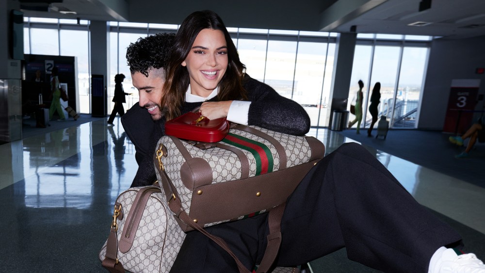Bad Bunny and Kendall Jenner in the Gucci Valigeria campaign.