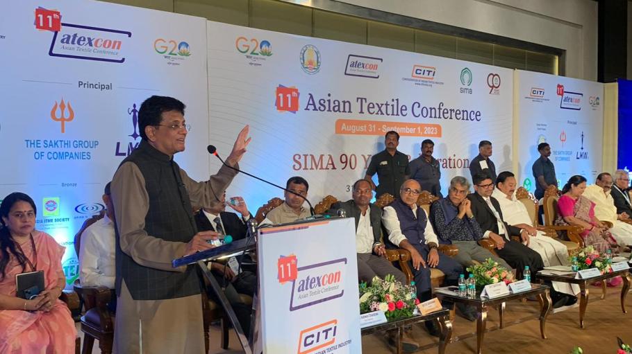 Piyush Goyal speaking at the 11th ATEXCON in Coimbatore.
