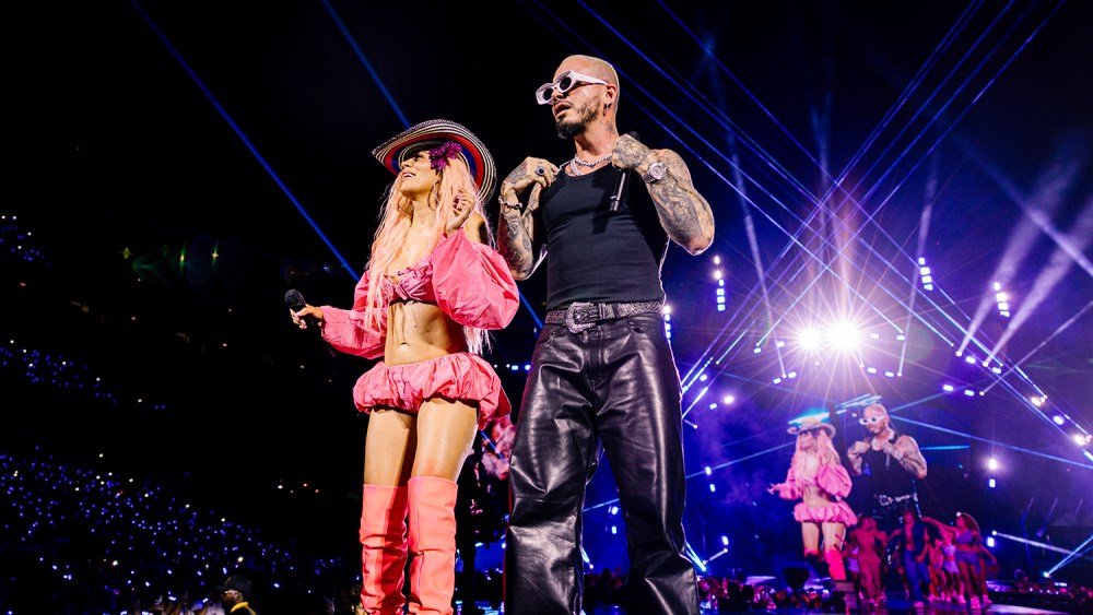 Karol G and J Balvin perform at MetLife Stadium on Sept. 9 in East Rutherford, New Jersey.