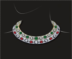 “The final design of the plants necklace, mixing yellow and white gold, rubies, emeralds and 11 LV monogram cut star and flower diamonds.” - Francesca Amfitheatrof
