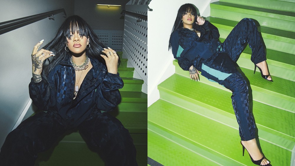 Rihanna modeling the Changeover set from the Savage x Fenty Savage x League collection.