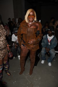 Mary J. Blige at the LaQuan Smith Spring 2024 Ready To Wear Fashion Show at Skylight at Essex Crossing on September 11, 2023 in New York, New York.