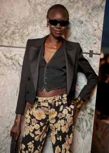 Alek Wek at Saint Laurent Ready To Wear Spring 2024 held at Place Jacques Rueff on September 26, 2023 in Paris, France.