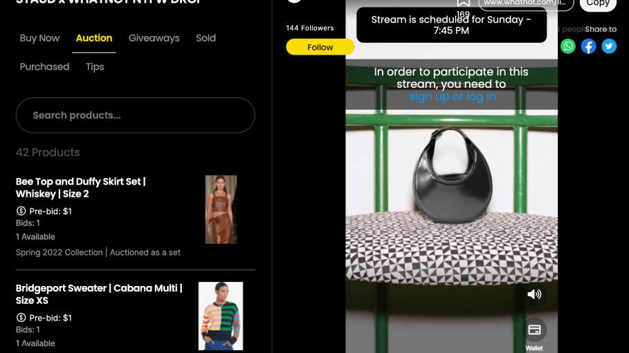 Staud’s Spring 2024 New York Fashion Week runway show will be live-streamed on the platform with a special-edition Moon bag exclusively offered on Whatnot.